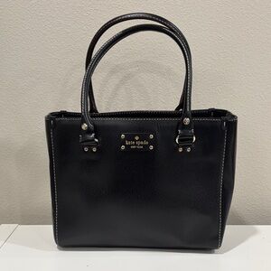 kate spade Black Leather Structured Satchel with Gold Hardware